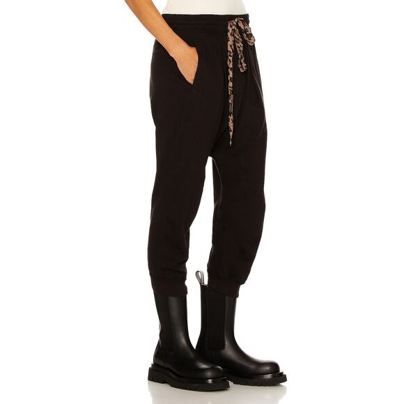 R13 Black Cotton Sweatpants” w/Leopard Tie Belt L 12 10 14 - Picture 2 of 9